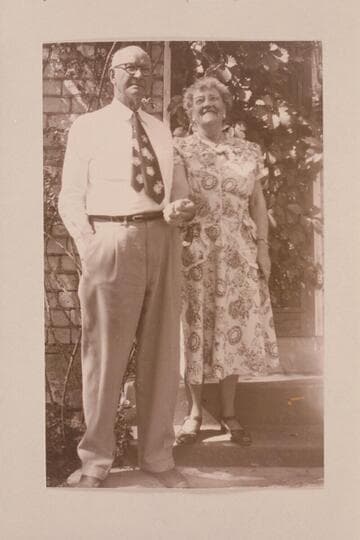 Zeke and Lillian Johnson soon after their marriage.  Photo made at the home of Lillian Johnson.  [manuscript hotes on photo reverse by Lillian Johnson]