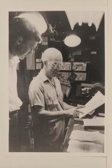 Jon Hamilton and Dock Marston study charts in preparation for the Grand Canyon run of 1960; Berkeley