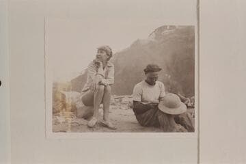 Norm Nevills marks hat for Margaret Marston near end of 1947 run.  Probably at Diamond Creek