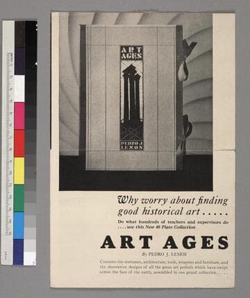 Publisher's advertisement for a portfolio of images entitled Art Ages by Pedro J. Lemos