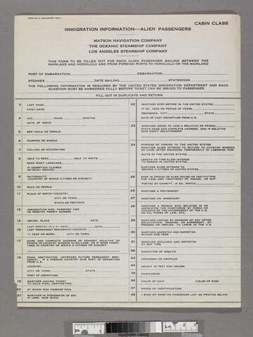 Immigration information -- Alien passengers