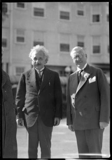 Albert Einstein with an unidentified man, 1931