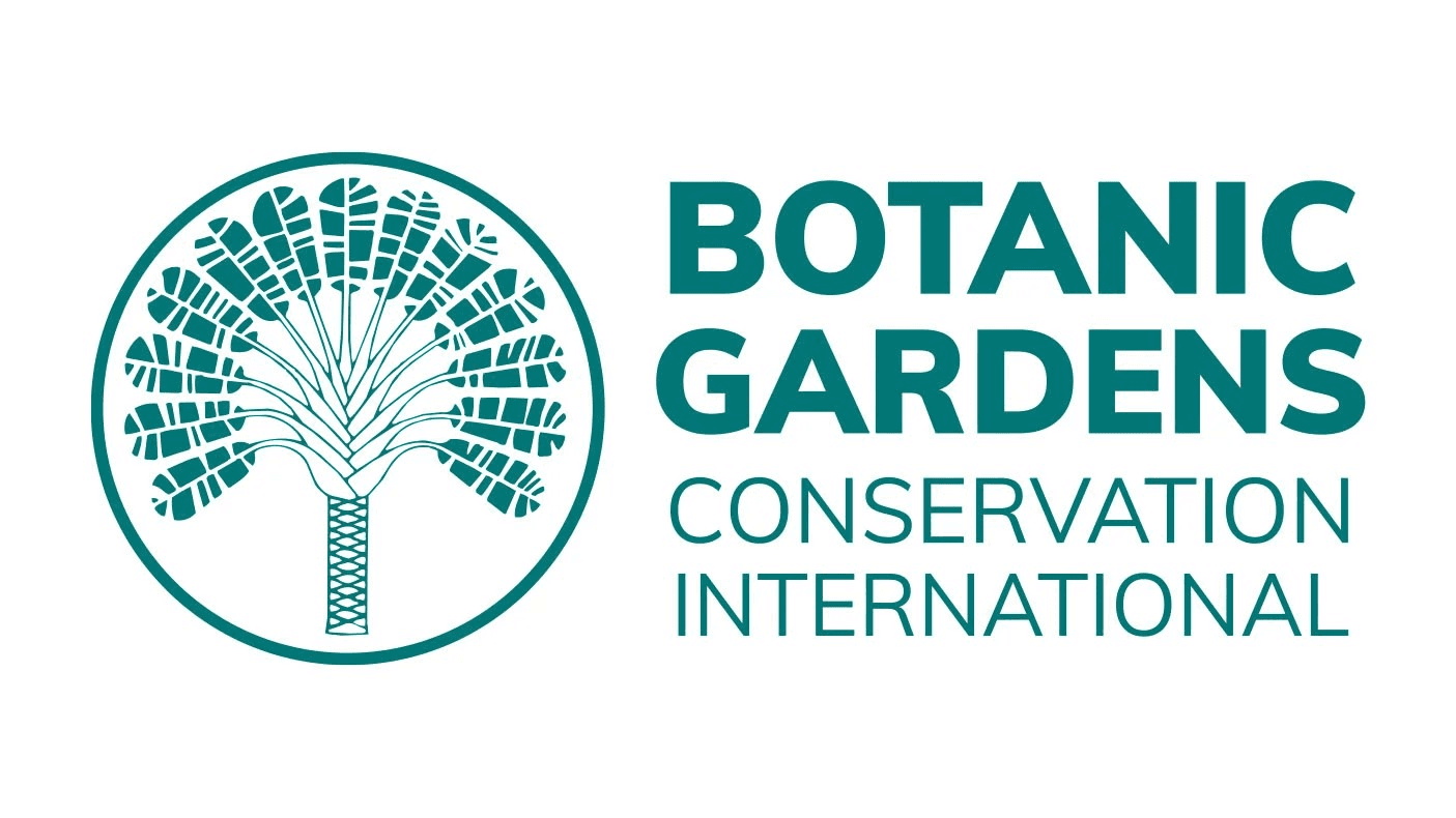 A blue-green logo with a stylized plant in a circle and text on right that reads "BGCI, Global Botanic Garden Fund."