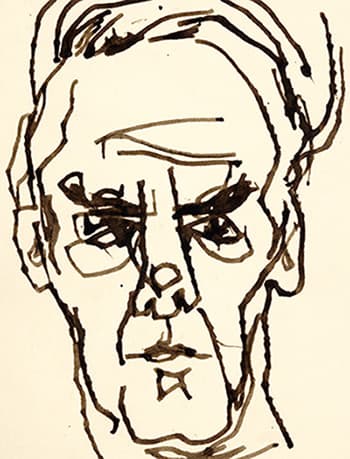Ink portrait of a man with exaggerated features