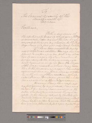 Letter from George Washington to the General Assembly of the Commonwealth of Virginia