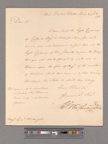 Letter from George Washington, headquarters Dobbs Ferry, to Major General Alexander McDougall