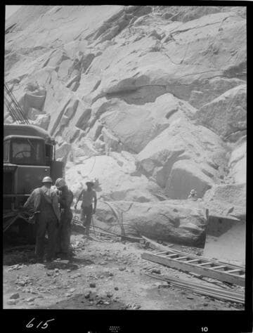 Big Creek - Mammoth Pool - General view of rock structure on east abutment of cutoff trench