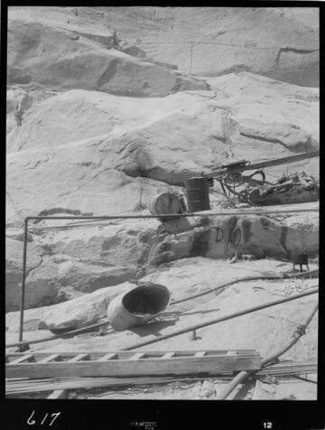 Big Creek - Mammoth Pool - General view of rock structure on east abutment of cutoff trench