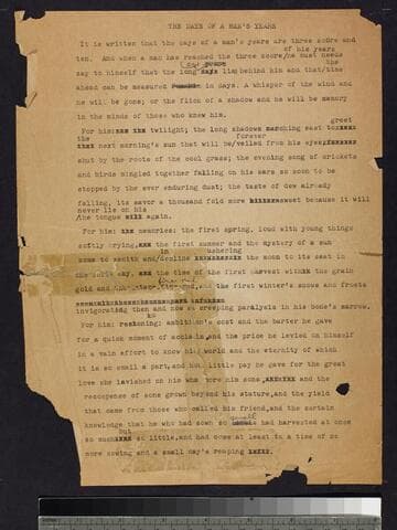 Page of manuscript "The Days of a Man's Years"
