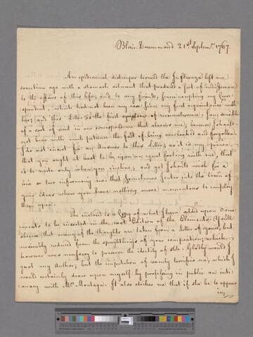 Home, Henry, Lord Kames. Letter to Elizabeth (Robinson) Montagu