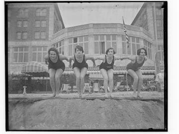 Casa del Mar Swim Team in front of club, Santa Monica, California