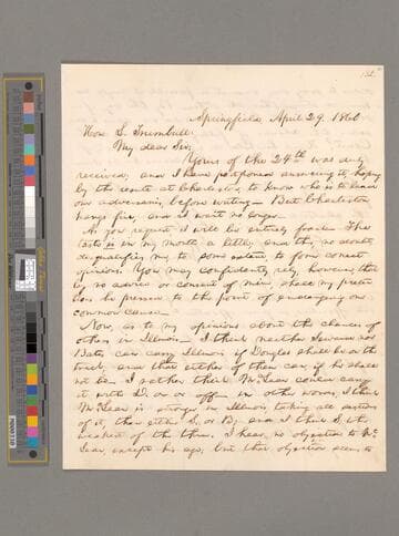 Abraham Lincoln, Springfield, Illinois, letter to Lyman Trumbull
