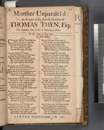 Murther unparalel'd: or, an account of the bloudy murther of Thomas Thyn, Esq on Sunday the 12th. of February 1682. To the tune of Troy town