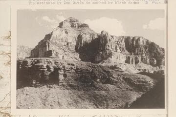 Stanton-Hislop-Kane route in climb to saddle between Ra and Osiris as estimated by Harvey Butchart from below (marked by silver dots). The estimate by Don Davis is marked by black dots
