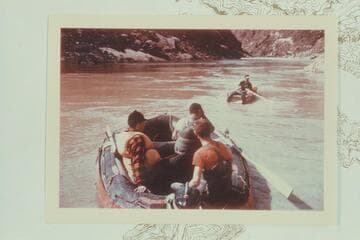 Les Jones in his oar-powered canoe leads the Hatch 10-man in the Middle Granite Gorge