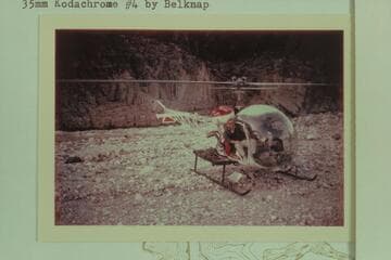 Helicopter on the beach at 217 Mile Rapid. Reconnaissance of Wilding, Inc