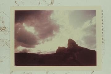 From camp on left bank below Three Fords Canyon to right bank. Sunset