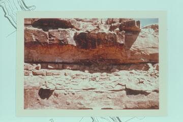 Granary under the rim between Miles 45 and 46, right bank. From Lynn Roberts' helicopter