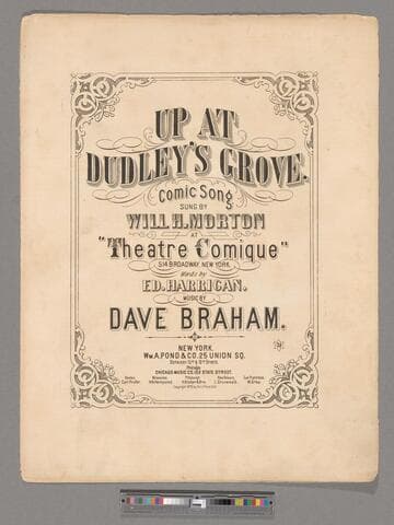 Up at Dudley's Grove : comic song / sung by Will H. Morton at "Theatre Comique" 514 Broadway. New York ; words by Ed. Harrigan ; music by Dave Braham
