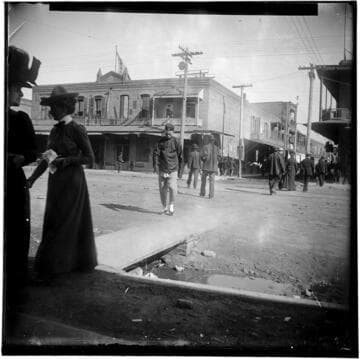 View of the intersection of Alameda Street and Marchessault Street in Old Chinatown