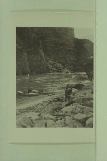 Camp scene from Kolb-Lauzon trip of 1911-12. Identified as above Bass Rapids. Probably the camp of Dec. 21-22 near Turquoise Canyon