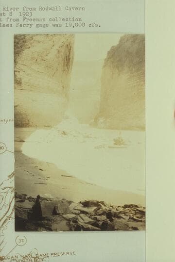 Downriver from Redwall Cavern. Print from Freeman collection. The Lees Ferry gauge was 19,000 cfs