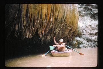 Bill Belknap gets salt water from Travertine Spring and Bowl