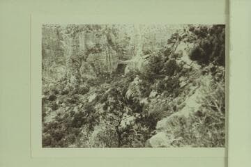 Bridge at upper end of Lava-Chuar Canyon. From across canyon at upper part of Supai