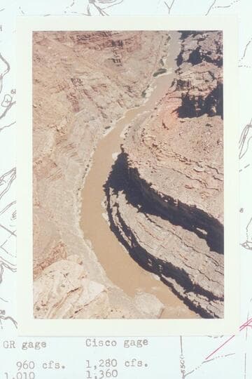 Up Cataract Canyon from the mouth of Cove Canyon at Mile 186.2. The fan at the lower margin is from Cove Canyon