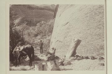 Tobe Owl and Buck Whitehat in camp. Middle fork of 73.6