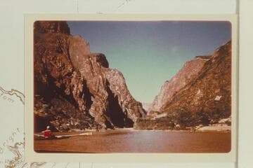 At Zoroaster Canyon. Les Jones and his oar-powered aluminum boat at left