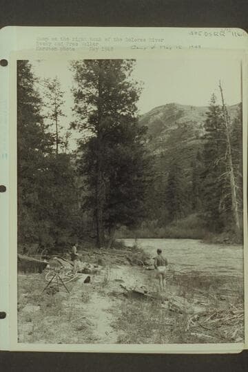 Camp on right bank of the Dolores River. Becky and Pres Walker