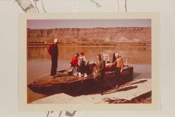 Tex's jet "Major Powell" about to leave Moab for The Junction. Louisa Arps, Helen Stiles, and Dock Marston in front cockpit; Connie Caouette holds the line