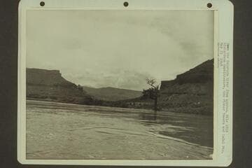 Dolores near junction of Colorado. Down the Colorado River from approx. Mile 1016. Richardson Amphitheatre, the Fisher Towers and La Sal Mts