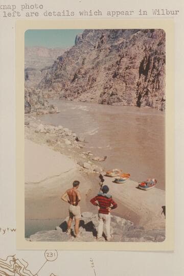 Downriver at mouth of creek at Travertine Falls. At upper left are details which appear in Wilbur photo #4