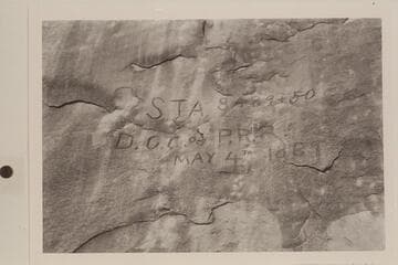 Brown-Stanton inscription- marked. Right bank of Cataract Canyon at Mile 216.3