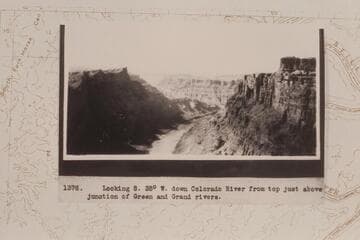 Down Cataract Canyon from below the Junction at about Mile 215 1/2. Lookins S. 35 degrees W. down Colorado River from top just above junction of Green and Grand Rivers