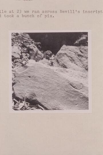 Inscription at Rapid 23 in Cataract Canyon: CAPSIZED NO 3/7-15-40/NEVILLS. While at 23 we ran across Nevills's inscription and took a bunch of pix