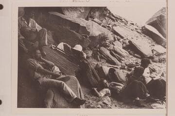 The 1938 Nevills party during the heavy portage at Rapid 23. Atkinson; Harris; Lois Jotter; Gibson; Nevills. Photo by Elzada Clover?