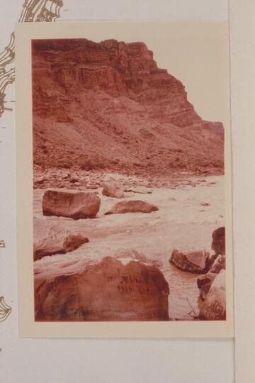 The rock which trapped the Best Expedition Boat No. 1. Mile 204 1/2 in Mile Lone Rapid