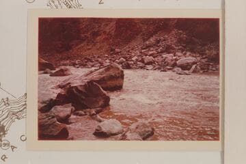 Across the head of Rapid No. 22. Visbak capsized his Sportyak against the large boulder at left. Similar to 3810 CTCN 7