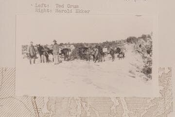 At top of North Trail on way to Black Mesa. Nequoia Arch Survey, Black Mesa Traverse. Winter. Left: Ted Crum. Right: Harold Ekker
