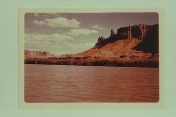 Down Labyrinth Canyon from Mile 45 1/2 to the point at the upstream side of Horsethief Canyon. Upheaval Canyon is in the distance at the left
