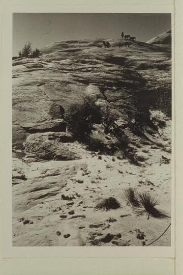 Pack string working down the bald rock into basin east of Moepitz Airfield. The return over this trail appears in 6010 GNCN 73.18.32 and 73.18.33