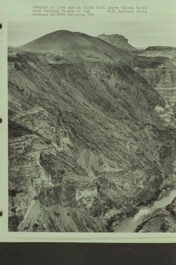 Remnant of lava dam at right bank above Vulcan Rapid with Vulcans Throne at top. Appears in Buzz Belknap's MAP
