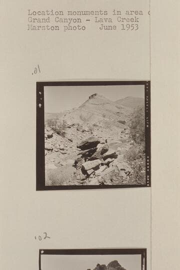 Location monuments in area of Morning Star Mine. Grand Canyon-Lava Creek. Mile 65. Downstream side of small canyon was at left bank of Lava or Chuar Creek about 1/2 mile from Colorado River at Mile 65