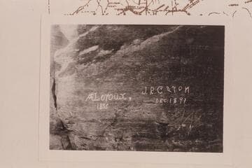 Inscriptions- Antoine Leroux 1835 & J. R. Caron Dec. 1891. Main Canyon- tributary to Willow Creek which runs into Green River at Mile 120