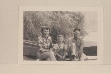 Doris, Sandra and Norm at the christening of the "SANDRA"; Lees Ferry