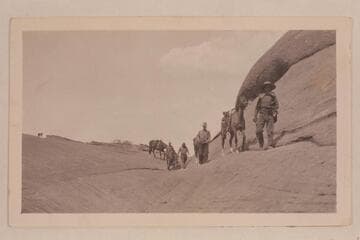 Roosevelt-Wetherill party in the bald-heads on the trail to Rainbow Bridge. Roosevelt is second from left
