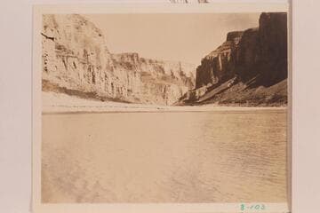 Down Marble Canyon at Mile 59.7 at Sixty Mile Canyon. Eddy captioned this, "Cape above Kwagunt. Unnamed rapids," which suggests he confused his location
